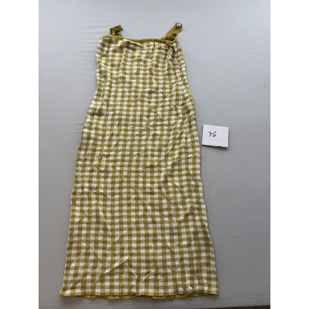 ELISE Womens Olive Green White Gingham Knit Spaghetti Strap Maxi Dress L